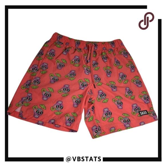 Saxx Men's Oh Buoy Volley 2N1 Built-in Pouch Support Board Shorts Coral Small - Picture 1 of 5